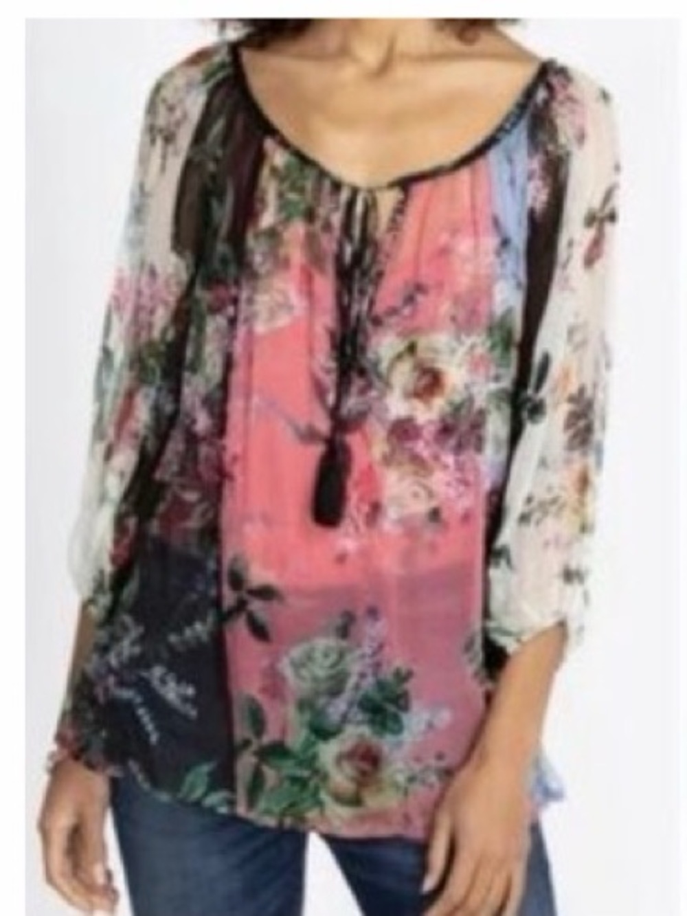Johnny Was Sheer Floral Blouse- Jade Collection - Picture 6 of 6